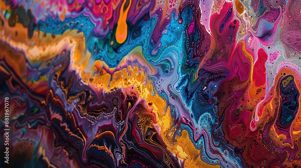 Poster vibrant abstract art close-up: a fusion of colors and patterns for music spectrum analysis and quant