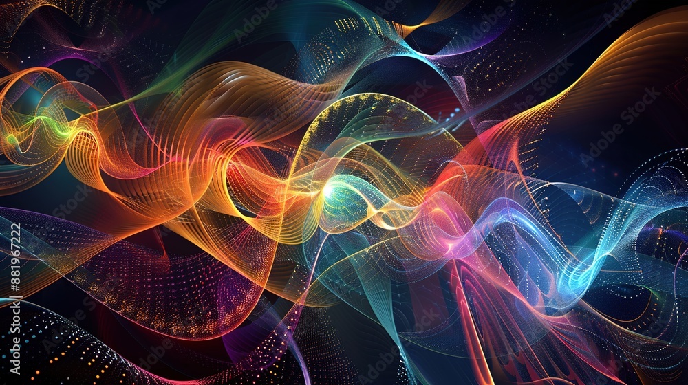 Poster abstract fusion: vibrant fractal patterns for sound engineering and quantum theory concepts