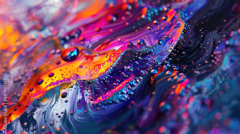 Poster Quantum Vibrations: Macro Abstract Art Exploring Audio Frequencies in Colorful Detail