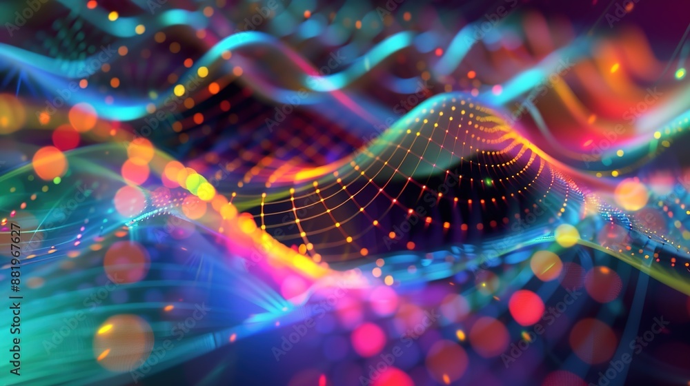 Aufkleber vibrant sine vibrations and light patterns: digital art for sound visualization and quantum physics 