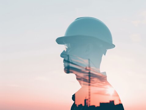 Sunset Silhouette: A Tribute to Construction Workers' Dedication