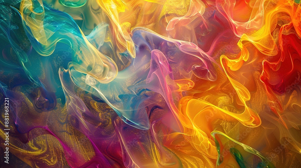 Poster quantum harmonies - macro shot of vibrant abstract art with soft natural light for music spectrum an