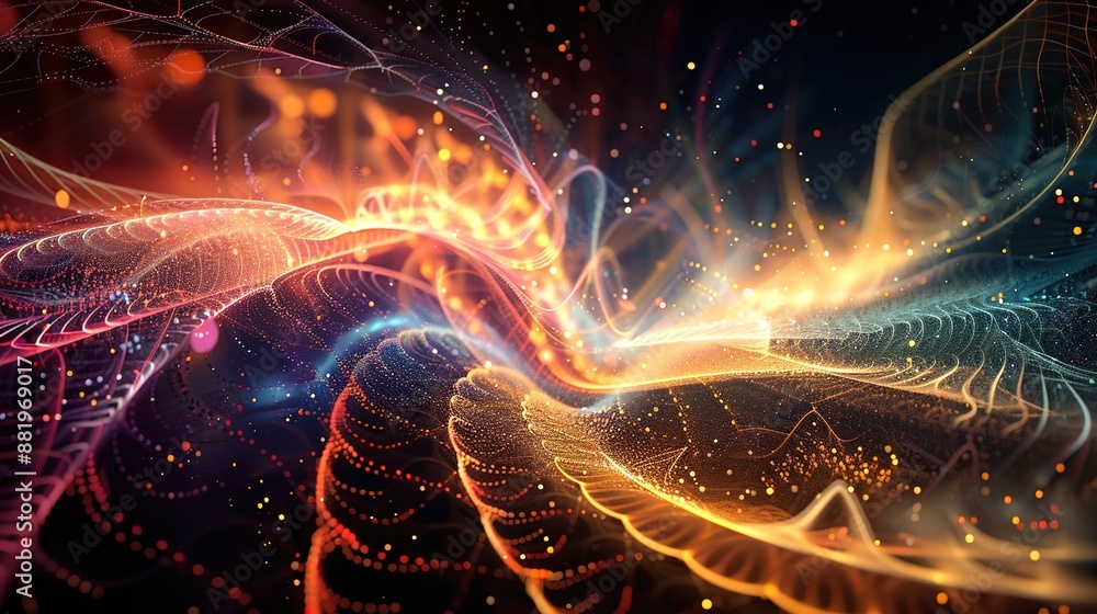 Poster dynamic fractal abstract background with high contrast colors for sound equalizer and quantum probab