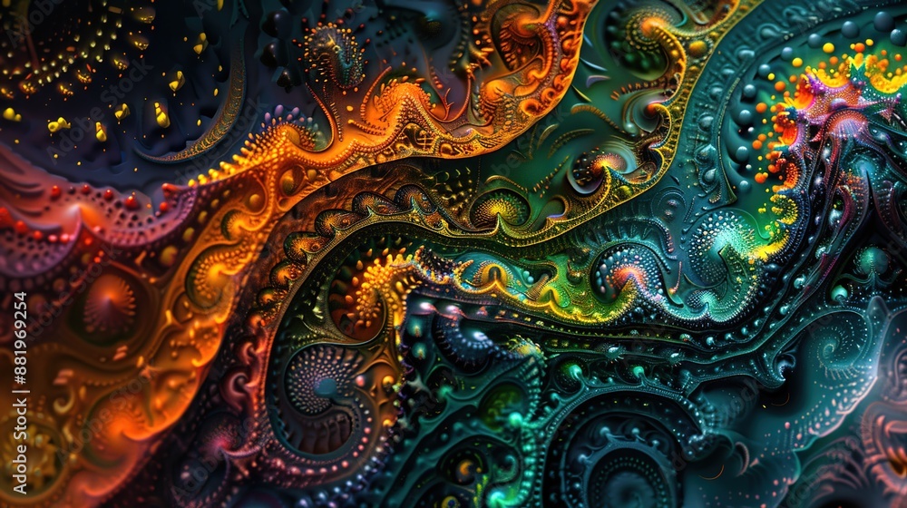 Poster quantum harmonics - vibrant digital artwork of intricate patterns and sound waves