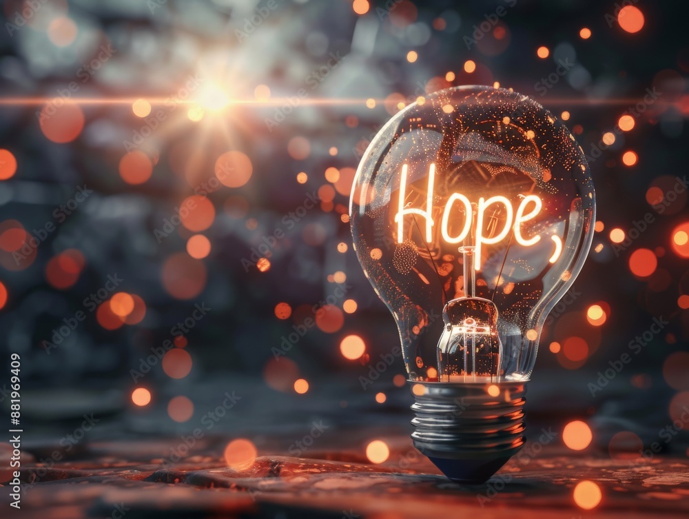 Fototapete glowing lightbulb containing the word 
