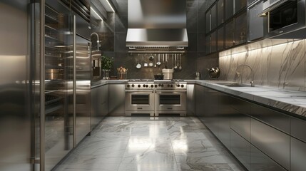 Obraz premium Modern Luxury Kitchen with Stainless Steel Appliances