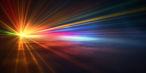 COLORFUL LIGHT RAYS ON BLACK BACKGROUND, ABSTRACT MOTION DESIGN, DIGITAL SPEED EFFECTS BACKDROP