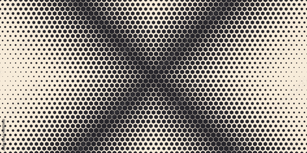 Leinwandbilder Dynamic Moving X Cross Hexagons on Hexagonal Grid. Abstract Geometric Monochrome Pattern. Abstract Tech Background. Vector Illustration. Halftone Multi Scale Pattern.