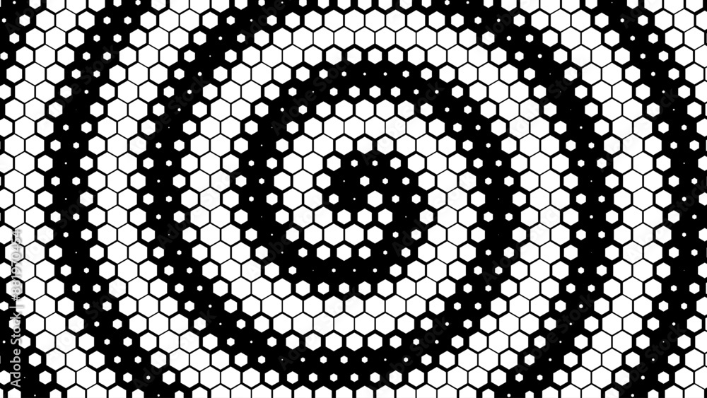 Aufkleber Dynamic Moving Hexagons on Hexagonal Grid. Abstract Geometric Monochrome Pattern. Abstract Tech Background. Vector Illustration. Halftone Multi Scale Pattern.