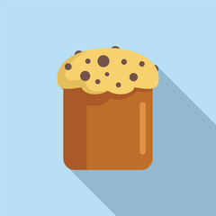 Traditional easter bread with chocolate chips is standing on blue background, minimal design, flat lay