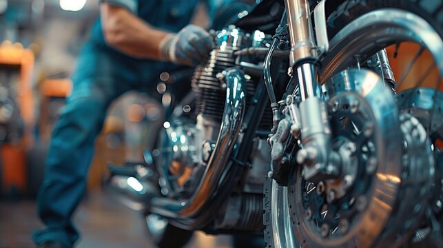 A man is working on a motorcycle