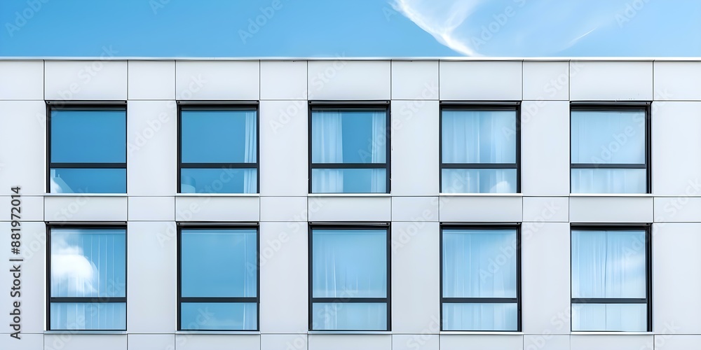 Poster new building with doubleglazed windows for energy efficiency and noise reduction. concept energy eff
