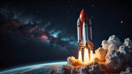 3D rocket in space Business startup and business growth concept, 3D rendering. on white background. Ai generative