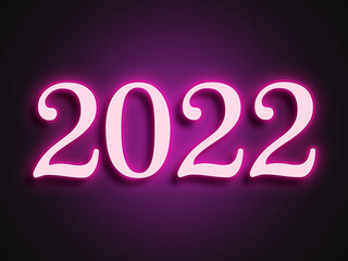 Pink glowing Neon light text effect of number 2022.