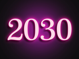 Pink glowing Neon light text effect of number 2030.
