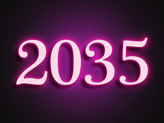 Pink glowing Neon light text effect of number 2035.