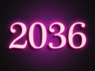Pink glowing Neon light text effect of number 2036.