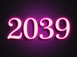 Pink glowing Neon light text effect of number 2039.