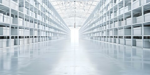 Low angle view of a large white depot at a construction hardware shop in France. Concept Architecture, Construction, Hardware, France, Industrial,