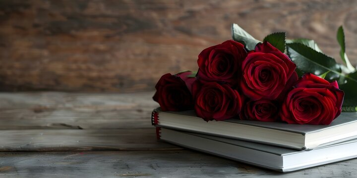 Catalan tradition on April 23rd roses and books for Sant Jordi. Concept Catalan Tradition, Sant Jordi Celebration, Roses and Books, April 23rd Festivities, Cultural Customs