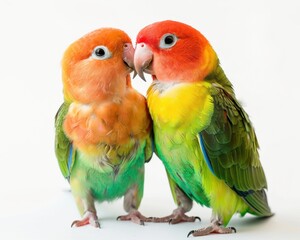Naklejka premium Birds posing for a photo, pure white background, realistic, high resolution, studio lighting, sharp focus