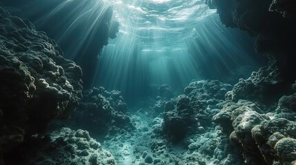 Obraz premium Bottom of the sea with light shining through