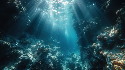 Obraz premium Bottom of the sea with light shining through