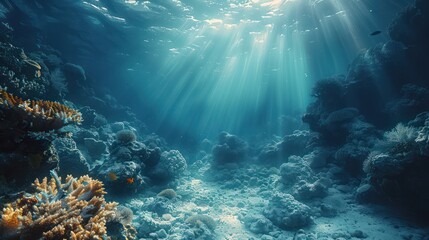 Fototapeta premium Bottom of the sea with light shining through