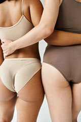 Obraz premium Diverse women standing in pastel underwear.
