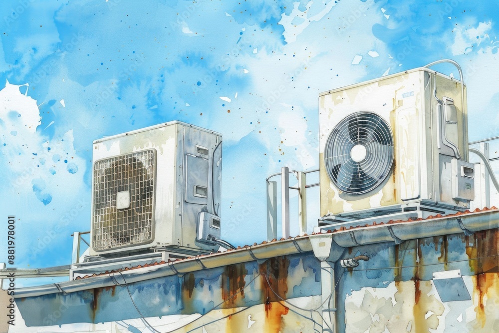 Aufkleber aerial view of air conditioning units installed on the roof of a building