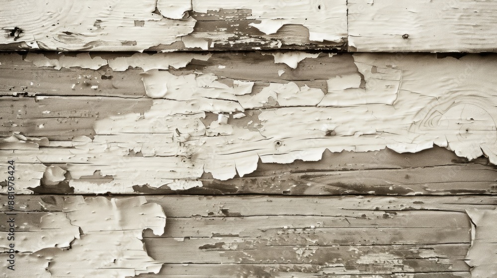 Poster wooden surface with worn white paint in sepia close up with space for text