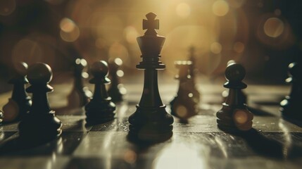 King chess pieces on falling chess concept of leadership or winning to challenge or battle, team player battle, business and strategy and risk.