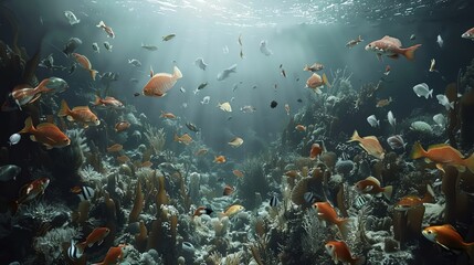 Naklejka premium Show the impact of overfishing with a stark contrast between abundant and depleted marine life