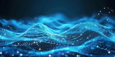 Abstract Blue Wave with Glittering Particles
