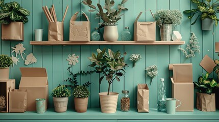 Encourage recycling with a creative arrangement of recyclable materials in a clean setting