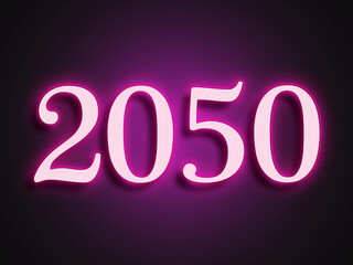 Pink glowing Neon light text effect of number 2050.
