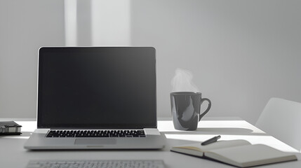 Modern Minimalist Workspace with Laptop and Coffee Mug