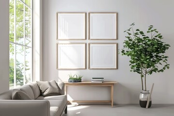 Sunlit Minimalist Room with Empty Picture Frames