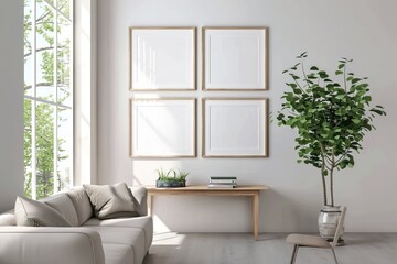 Sunlit Minimalist Room with Empty Picture Frames