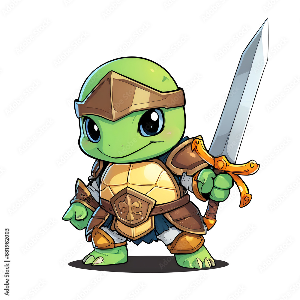 Sticker a turtle is holding a sword and wearing a knight's armor