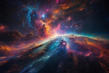 Obraz premium Cosmic nebula with glowing clouds of gas dust and stars celestial landscape