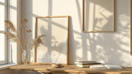 Minimalist Desk with Frames and Books