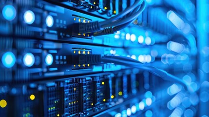 networking background with glowing blue lights