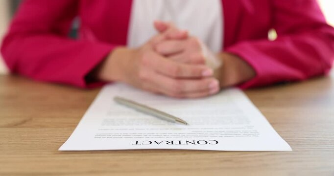 Business woman and contract agreement with pen. Employment acceptance and approval of business documents