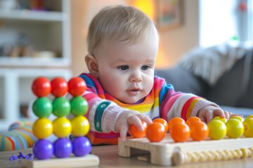 Obraz premium Baby Playing with Colorful Beads