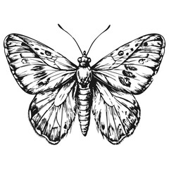 Sketch of a fluttering butterfly. On a white background.