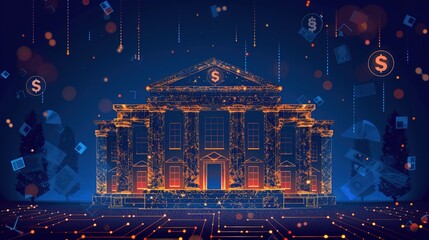 Investment banking and finance concept - 2d illustration sketch of a bank - presentation background wallpaper
