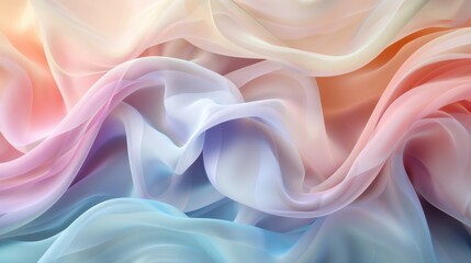Fototapeta premium 3D rendering of layered, flowing fabrics in vibrant and soft pastel tones, illustrating seamless abstract art.
