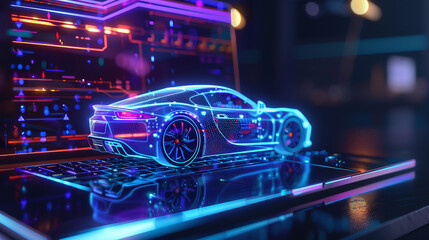 "Cutting-Edge 3D Holographic Car Display on Laptop Screen"