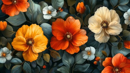 A Lush Arrangement of Orange, White and Red Flowers